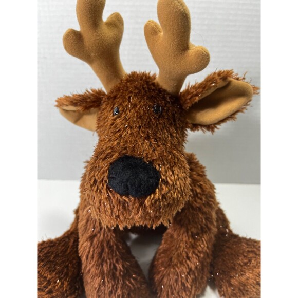 Hallmark Rodney The Reindeer Brown Sparkle Fur Stuffed Animal Red collar w/bell - Picture 2 of 13